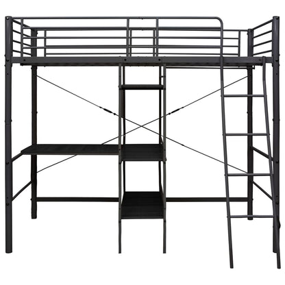 Stapelbedframe Met Tafel Metaal Zwart