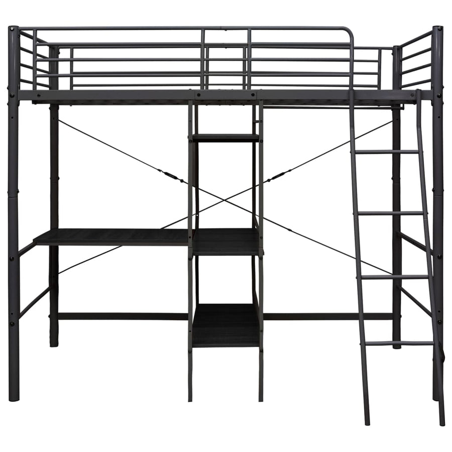 Stapelbedframe Met Tafel Metaal Zwart