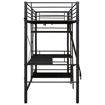 Stapelbedframe Met Tafel Metaal Zwart