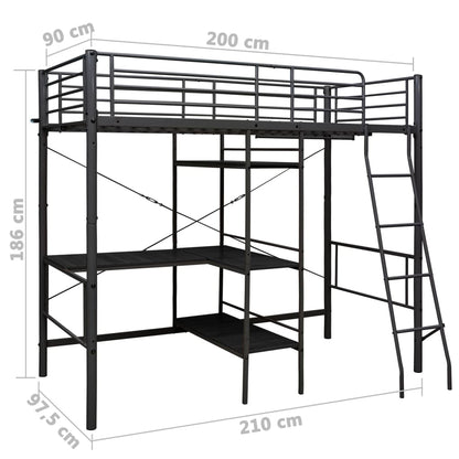 Stapelbedframe Met Tafel Metaal Zwart