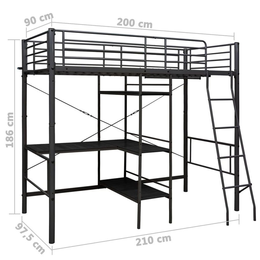 Stapelbedframe Met Tafel Metaal Zwart