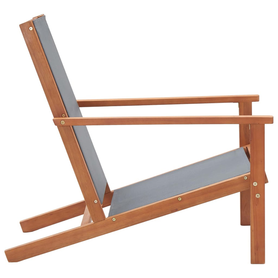 Loungestoel Massief Eucalyptushout En Textileen Grijs Zonder voetensteun