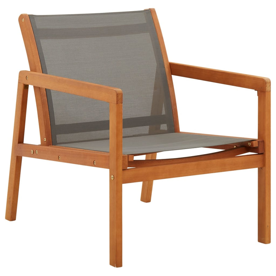 Loungestoel Massief Eucalyptushout En Textileen Grijs Zonder voetensteun