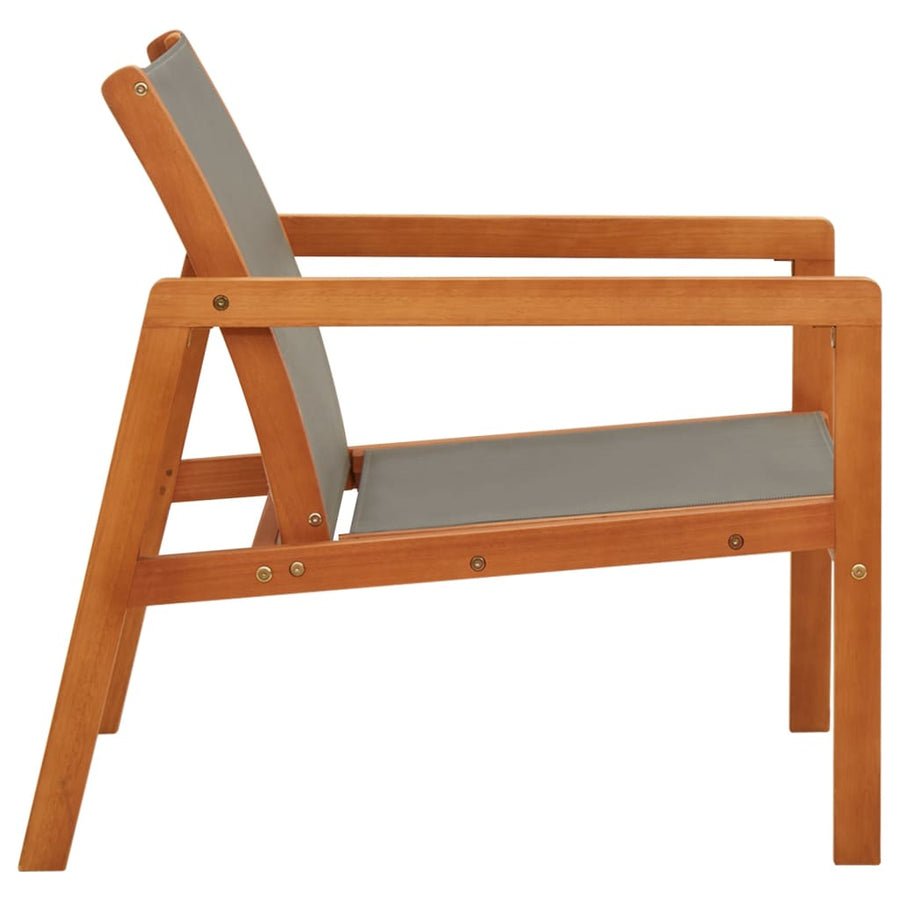 Loungestoel Massief Eucalyptushout En Textileen Grijs Zonder voetensteun