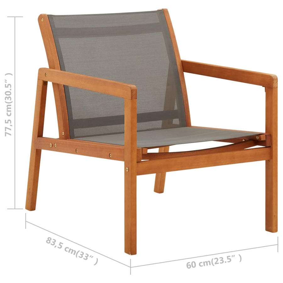 Loungestoel Massief Eucalyptushout En Textileen Grijs Zonder voetensteun