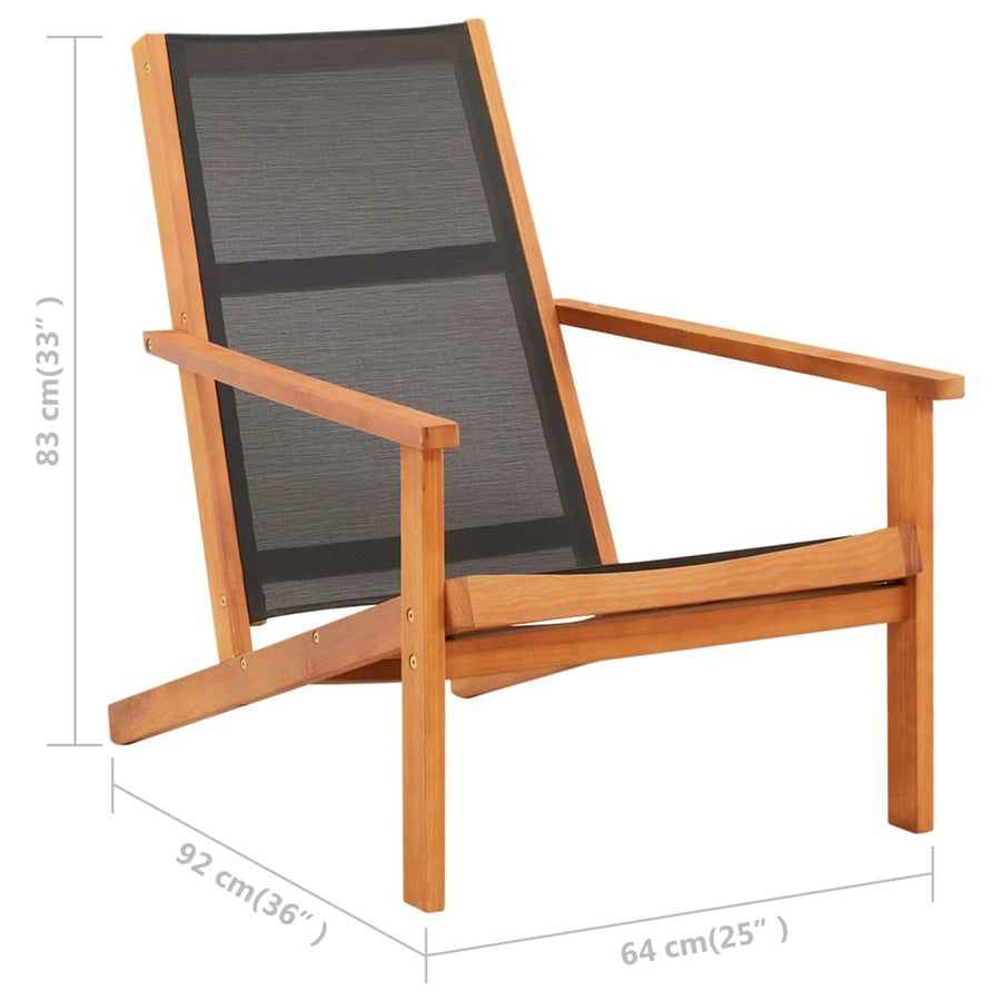 Loungestoel Massief Eucalyptushout En Textileen Zwart Zonder voetensteun