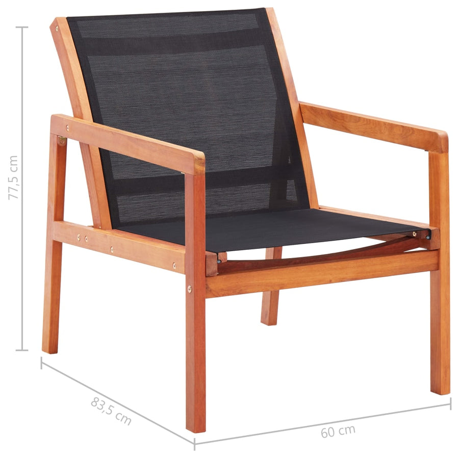 Loungestoel Massief Eucalyptushout En Textileen Zwart Zonder voetensteun