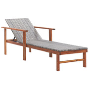 Sun lounger poly rattan and solid acacia wood grey
