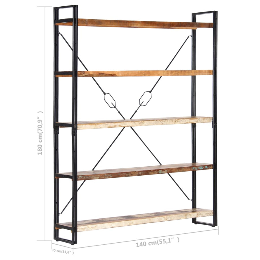 Boekenkast Met 5 Schappen 140X30X180 Cm Massief Gerecycled Hout 140 x 30 x 180 cm Bruin