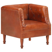 Fauteuil bruin echt leer mangohout 60x57x64 cm