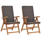 Garden chairs 2 pc adjustable cushions adjustable teak wood grey