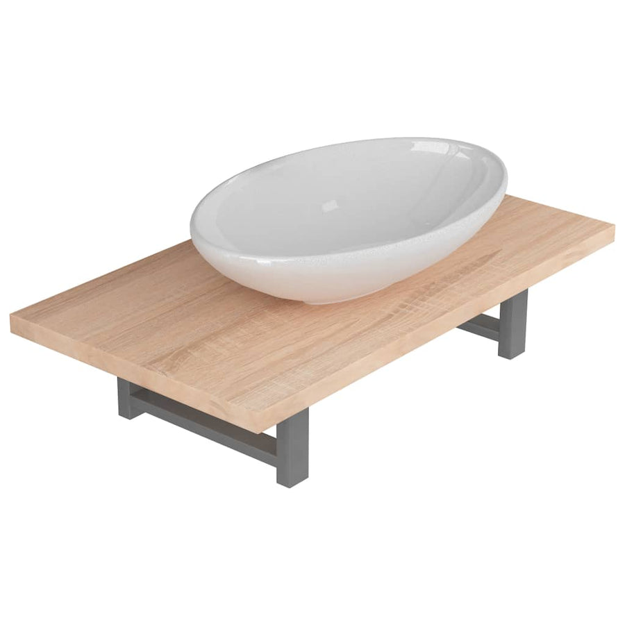 2-Delige Badkamermeubelset Keramiek Eikenkleurig 60 cm schap en 40 cm ovale wastafel Bruin