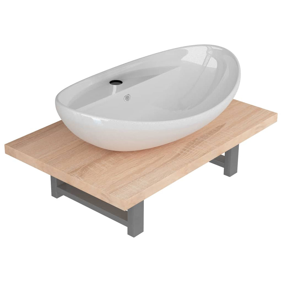 2-Delige Badkamermeubelset Keramiek Eikenkleurig 60 cm Bruin