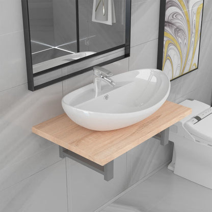 2-Delige Badkamermeubelset Keramiek Eikenkleurig 60 cm Bruin