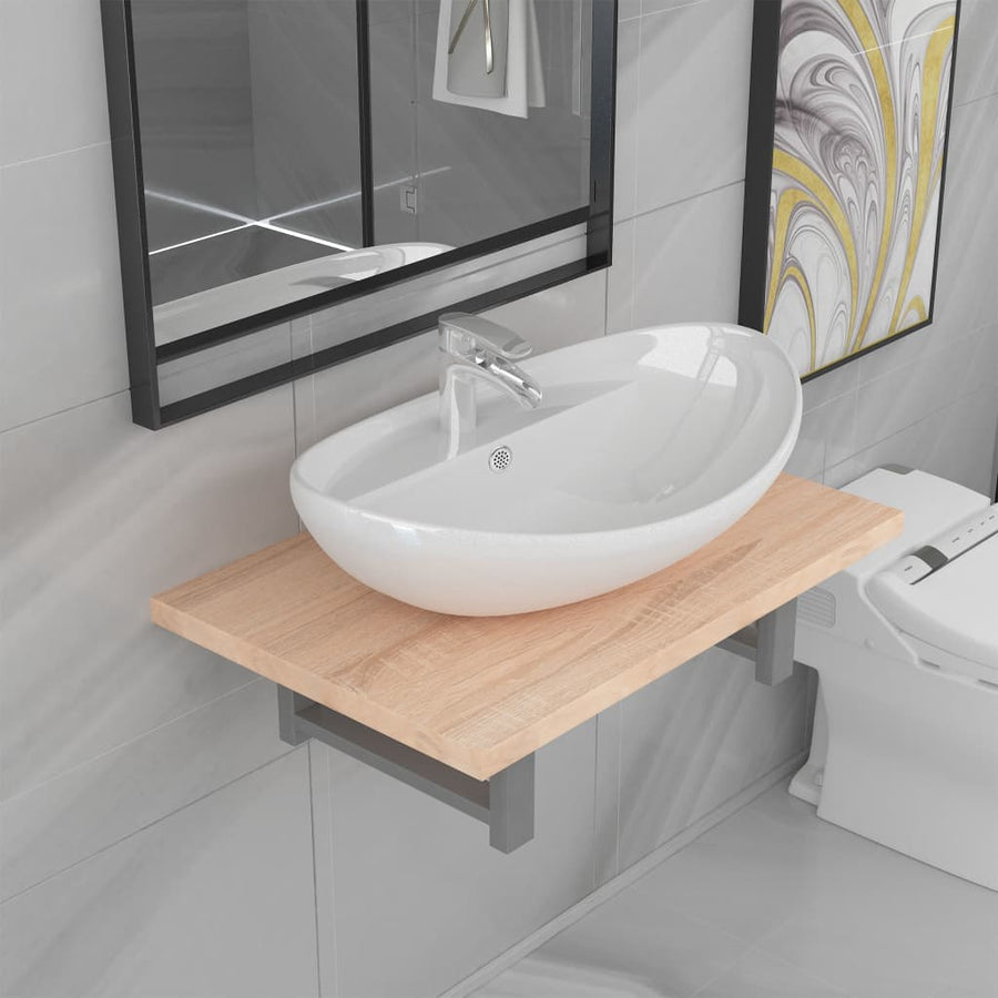2-Delige Badkamermeubelset Keramiek Eikenkleurig 60 cm Bruin