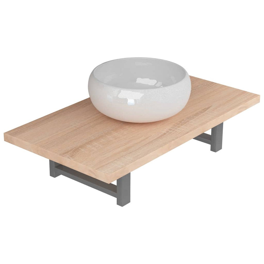 2-Delige Badkamermeubelset Keramiek Eikenkleurig 60 cm schap en 40 cm ronde wastafel Bruin