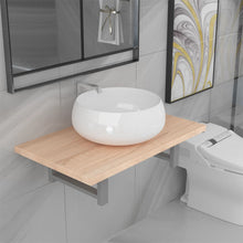 2-Delige Badkamermeubelset Keramiek Eikenkleurig 60 cm schap en 40 cm ronde wastafel Bruin