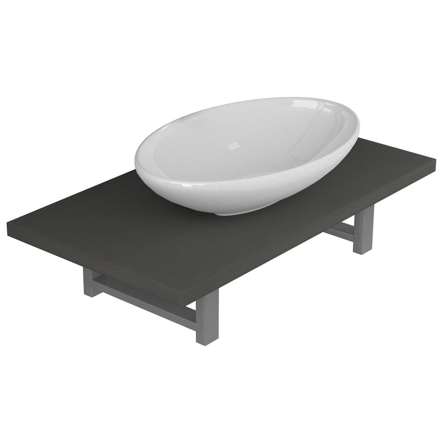 2-Delige Badkamermeubelset Keramiek Grijs 60 cm schap en 40 cm ovale wastafel