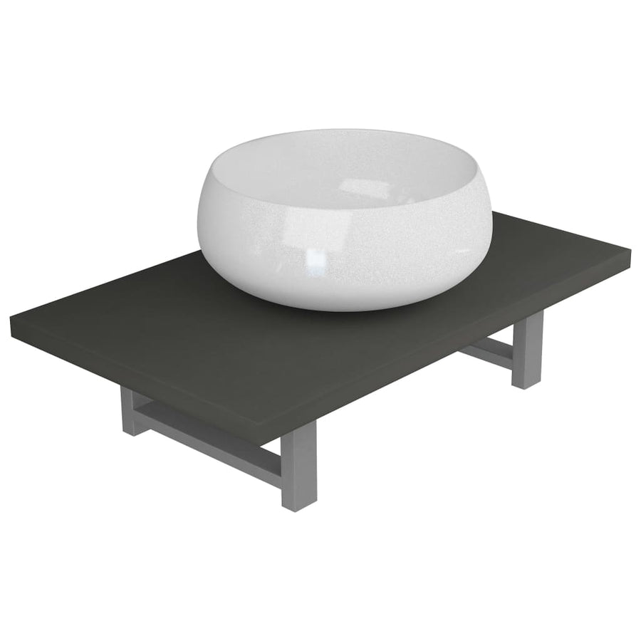 2-Delige Badkamermeubelset Keramiek Grijs 60 cm schap en 40 cm ronde wastafel