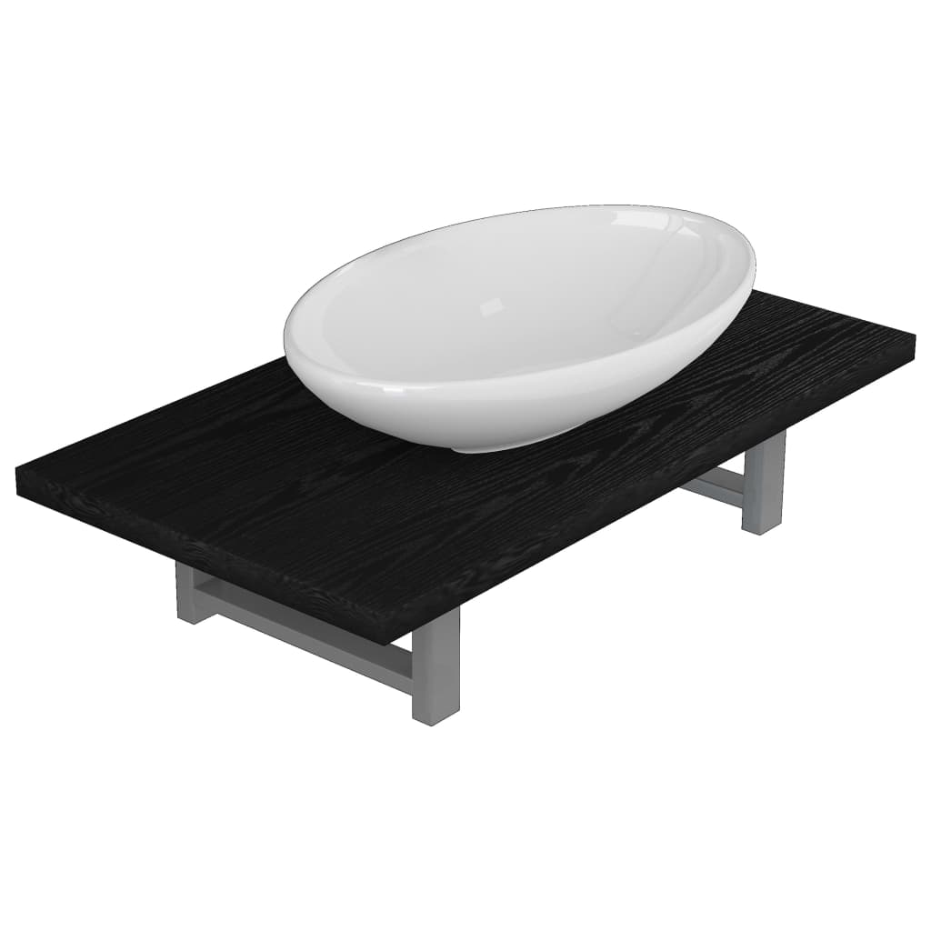 2-Delige Badkamermeubelset Keramiek Zwart 60 cm schap en 40 cm ovale wastafel