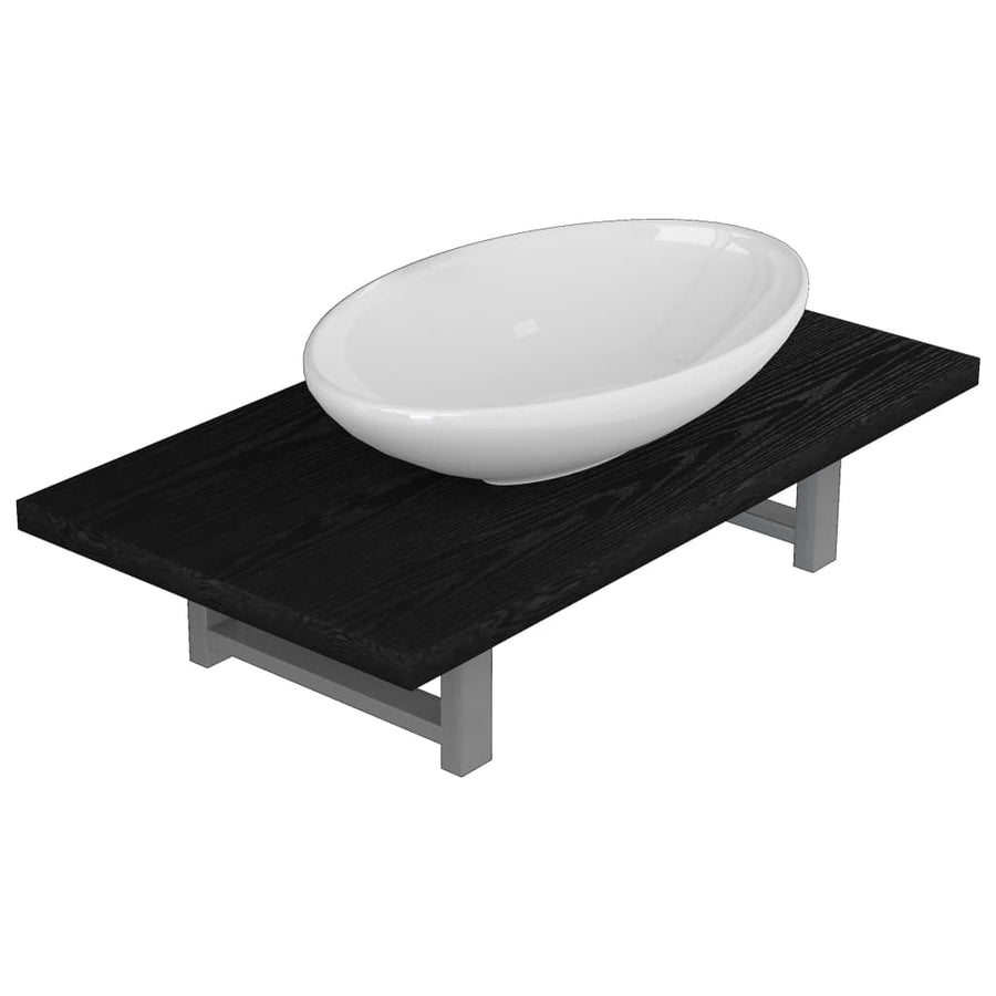 2-Delige Badkamermeubelset Keramiek Zwart 60 cm schap en 40 cm ovale wastafel