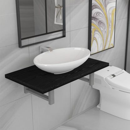 2-Delige Badkamermeubelset Keramiek Zwart 60 cm schap en 40 cm ovale wastafel