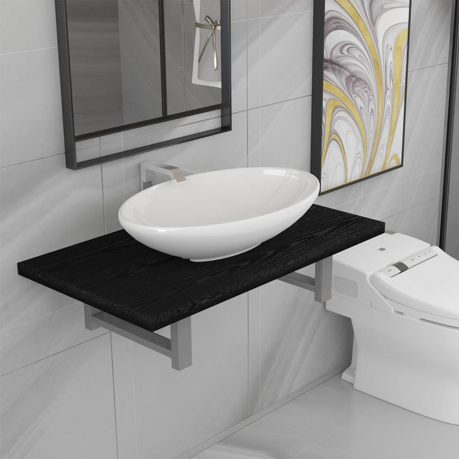 2-Delige Badkamermeubelset Keramiek Zwart 60 cm schap en 40 cm ovale wastafel