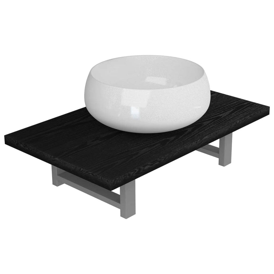 2-Delige Badkamermeubelset Keramiek Zwart 60 cm schap en 40 cm ronde wastafel