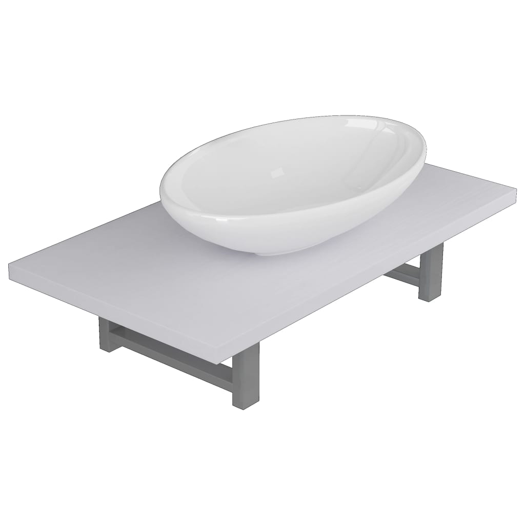 2-Delige Badkamermeubelset Keramiek Wit 60 cm schap en 40 cm ovale wastafel
