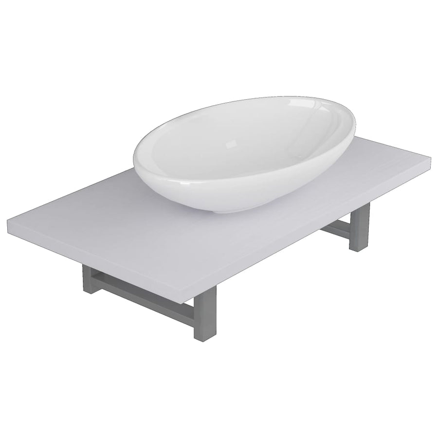 2-Delige Badkamermeubelset Keramiek Wit 60 cm schap en 40 cm ovale wastafel