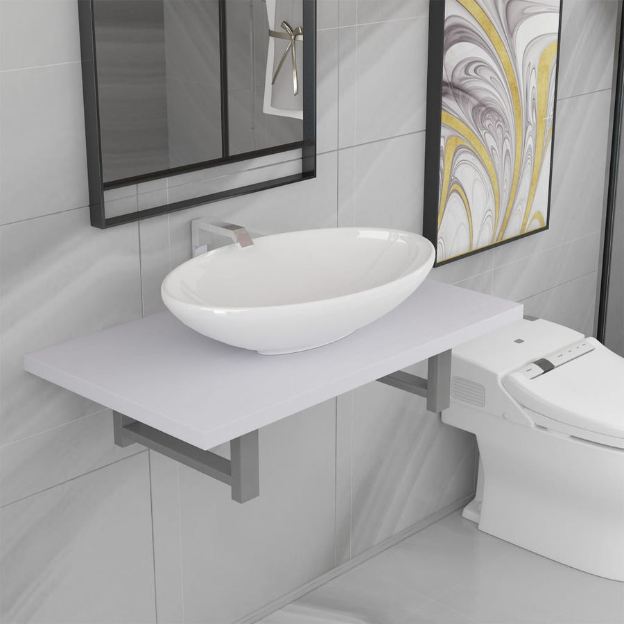 2-Delige Badkamermeubelset Keramiek Wit 60 cm schap en 40 cm ovale wastafel