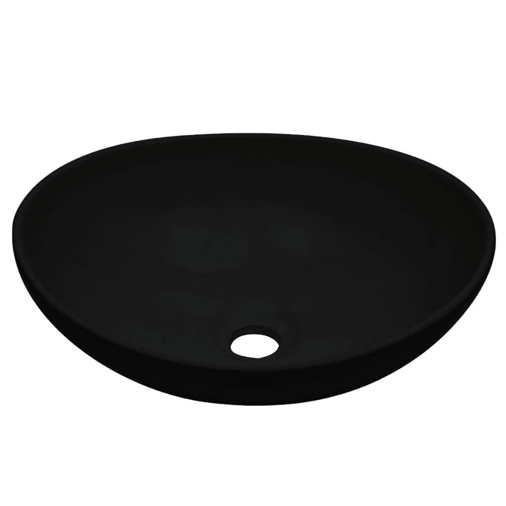 2-Delige Badkamermeubelset Keramiek Wit 60 cm schap en 40 cm ovale wastafel Wit en zwart