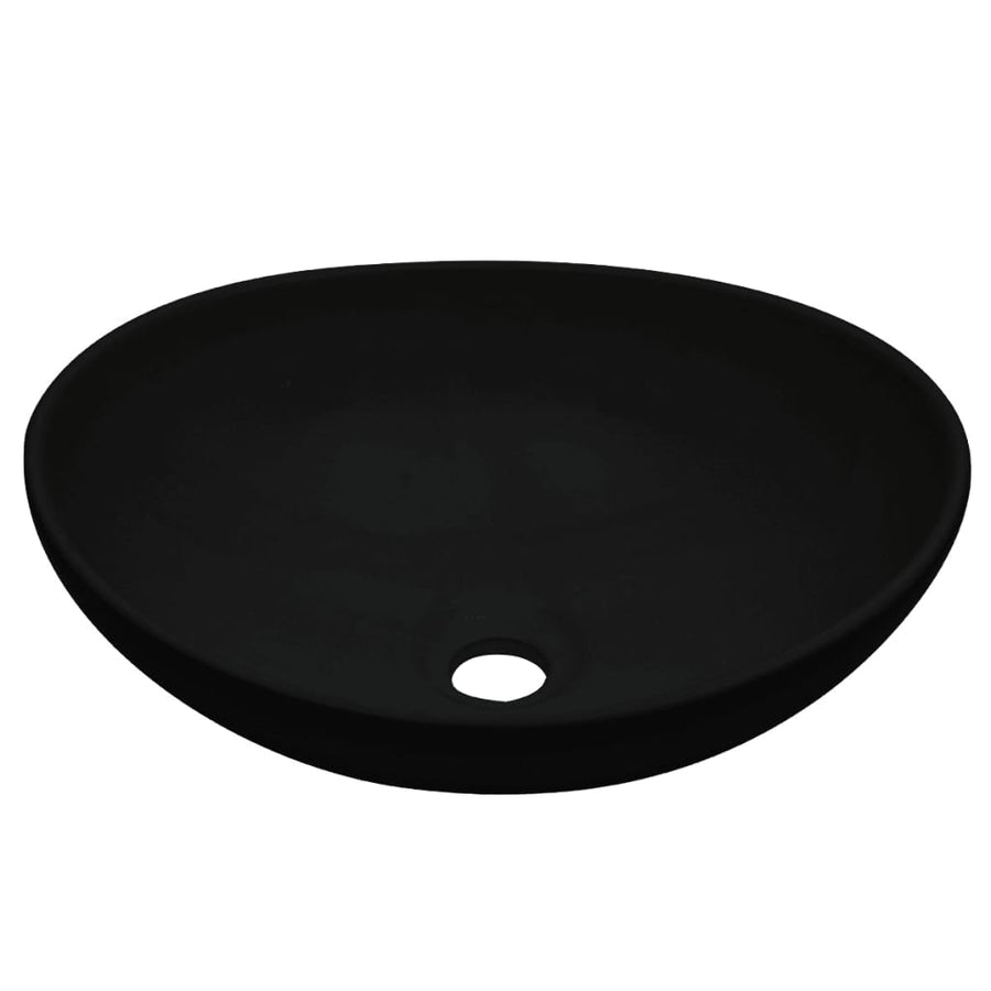 2-Delige Badkamermeubelset Keramiek Wit 60 cm schap en 40 cm ovale wastafel Wit en zwart