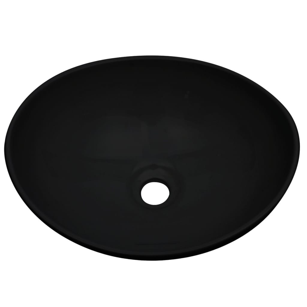 2-Delige Badkamermeubelset Keramiek Wit 60 cm schap en 40 cm ovale wastafel Wit en zwart