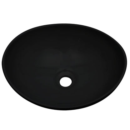 2-Delige Badkamermeubelset Keramiek Wit 60 cm schap en 40 cm ovale wastafel Wit en zwart