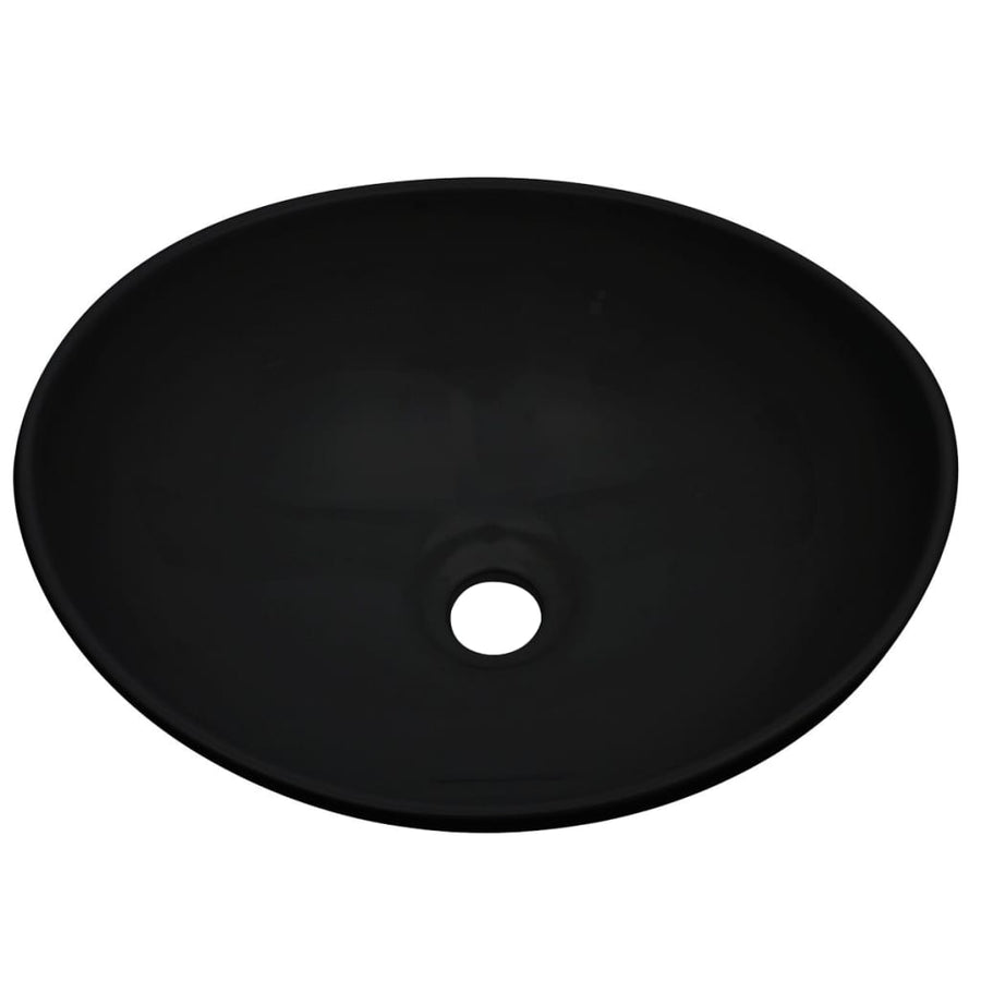 2-Delige Badkamermeubelset Keramiek Wit 60 cm schap en 40 cm ovale wastafel Wit en zwart