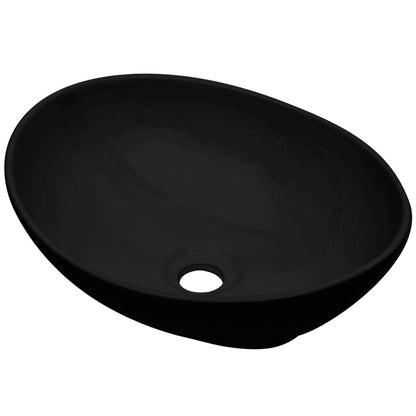 2-Delige Badkamermeubelset Keramiek Wit 60 cm schap en 40 cm ovale wastafel Wit en zwart