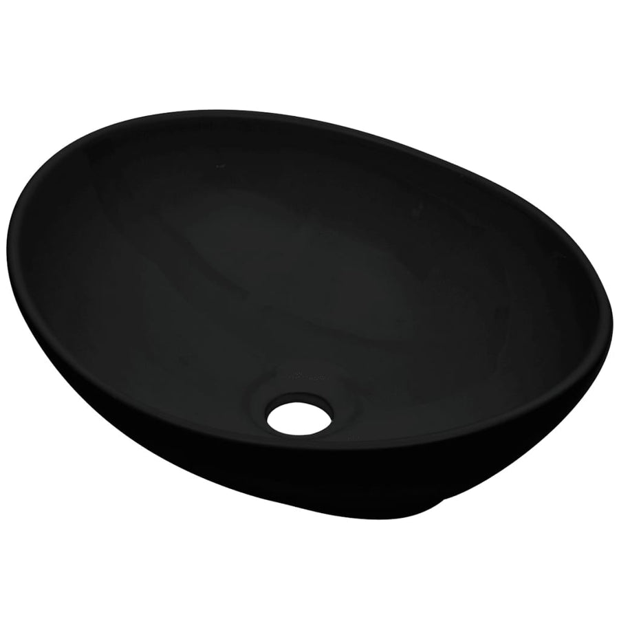 2-Delige Badkamermeubelset Keramiek Wit 60 cm schap en 40 cm ovale wastafel Wit en zwart