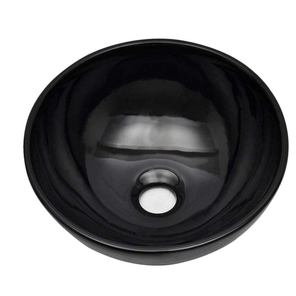 2-Delige Badkamermeubelset Keramiek Wit 60 cm schap en 32,5 cm ronde wastafel Wit en zwart