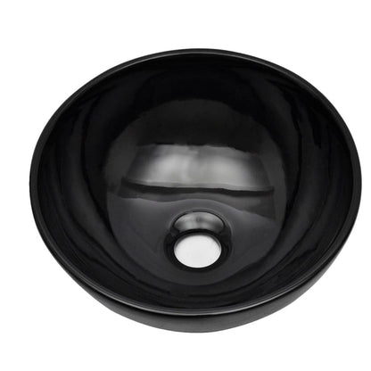 2-Delige Badkamermeubelset Keramiek Wit 60 cm schap en 32,5 cm ronde wastafel Wit en zwart