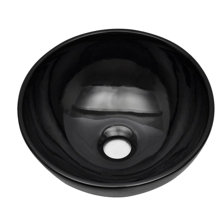2-Delige Badkamermeubelset Keramiek Wit 60 cm schap en 32,5 cm ronde wastafel Wit en zwart
