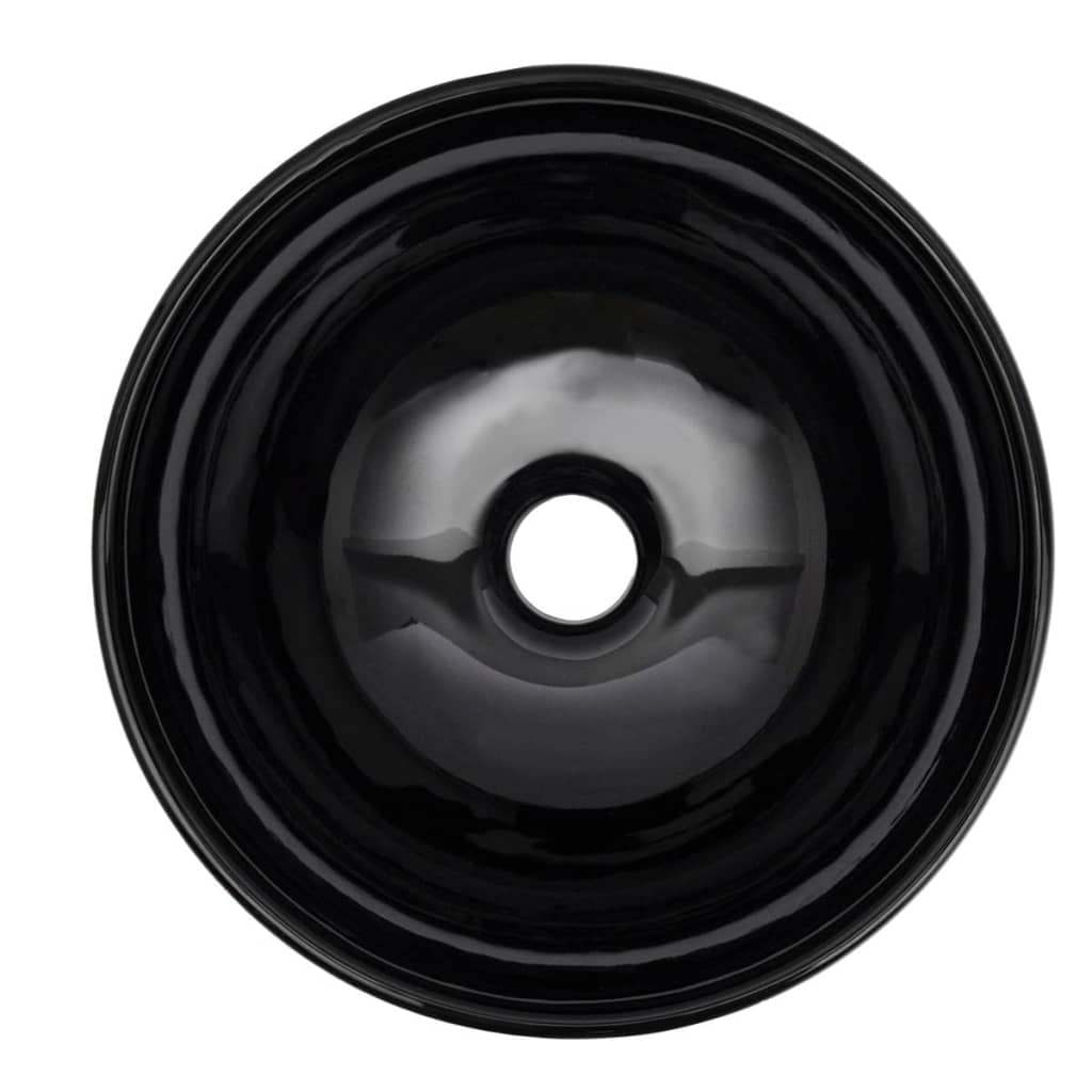 2-Delige Badkamermeubelset Keramiek Wit 60 cm schap en 32,5 cm ronde wastafel Wit en zwart