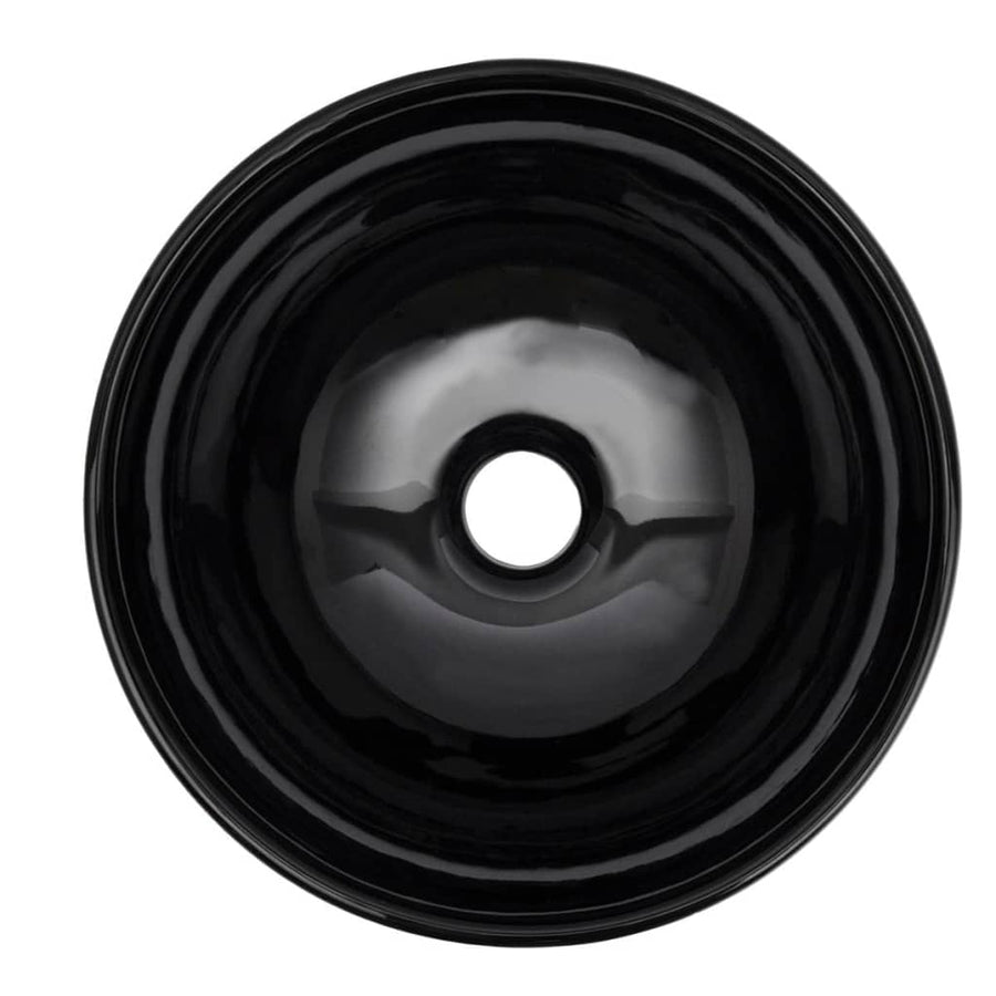 2-Delige Badkamermeubelset Keramiek Wit 60 cm schap en 32,5 cm ronde wastafel Wit en zwart