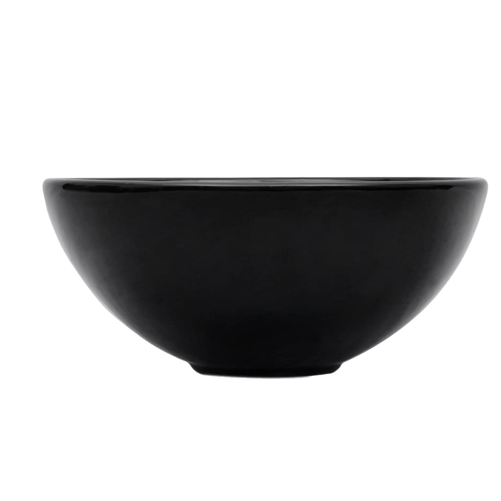 2-Delige Badkamermeubelset Keramiek Wit 60 cm schap en 32,5 cm ronde wastafel Wit en zwart