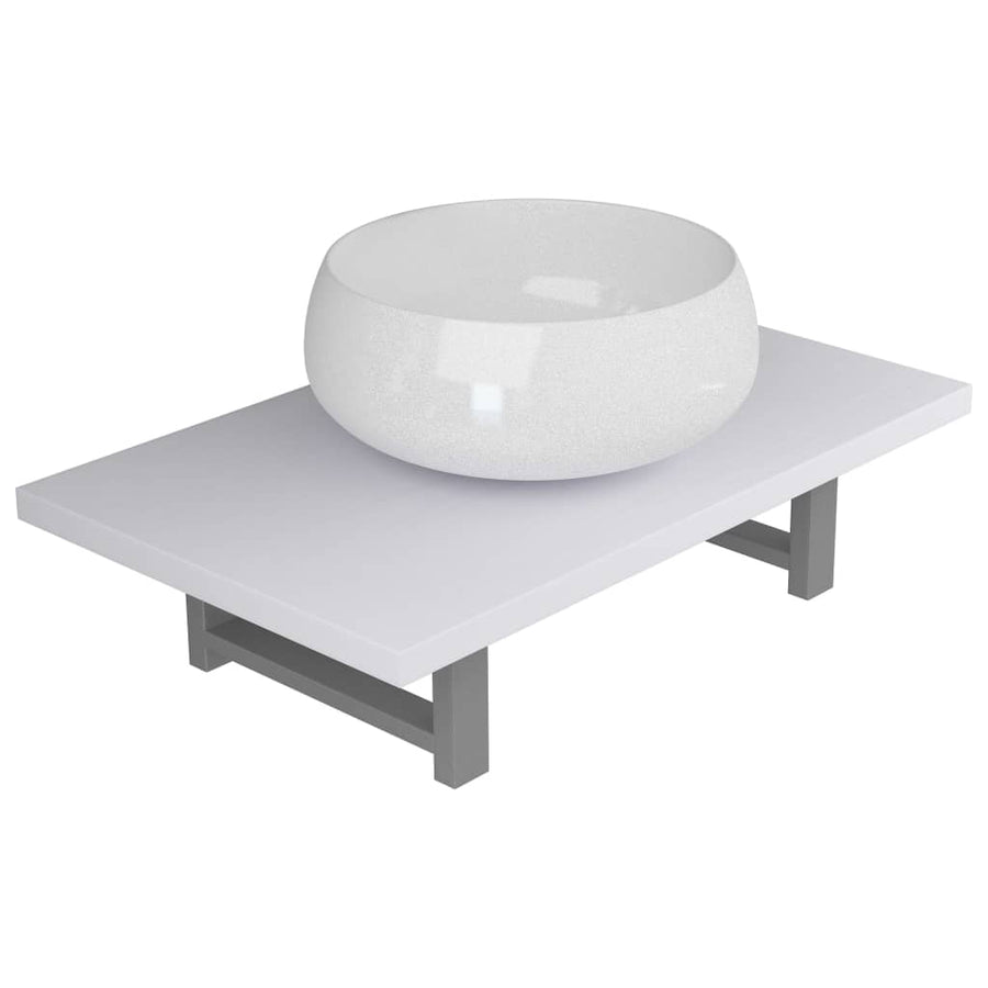 2-Delige Badkamermeubelset Keramiek Wit 60 cm schap en 40 cm ronde wastafel
