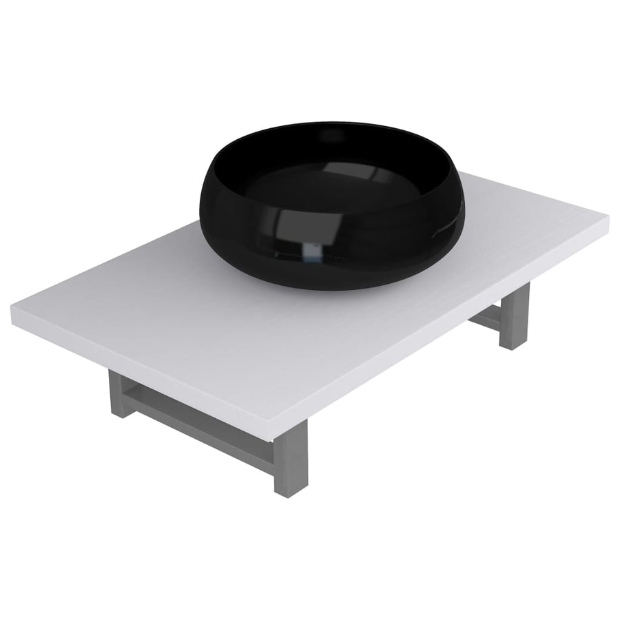 2-Delige Badkamermeubelset Keramiek Wit 60 cm schap en 40 cm ronde wastafel Wit en zwart