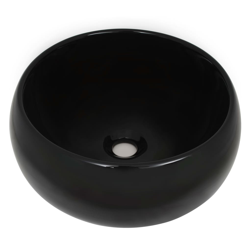 2-Delige Badkamermeubelset Keramiek Wit 60 cm schap en 40 cm ronde wastafel Wit en zwart