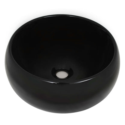 2-Delige Badkamermeubelset Keramiek Wit 60 cm schap en 40 cm ronde wastafel Wit en zwart
