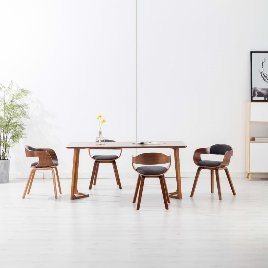 Eetkamerstoelen Stof En Gebogen Hout 4 Donkergrijs