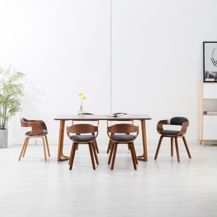Eetkamerstoelen Stof En Gebogen Hout 6 Donkergrijs
